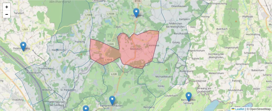 Karte des Postleitzahlen Bereichs  und der umliegenden Postleitzahlen in Deutschland