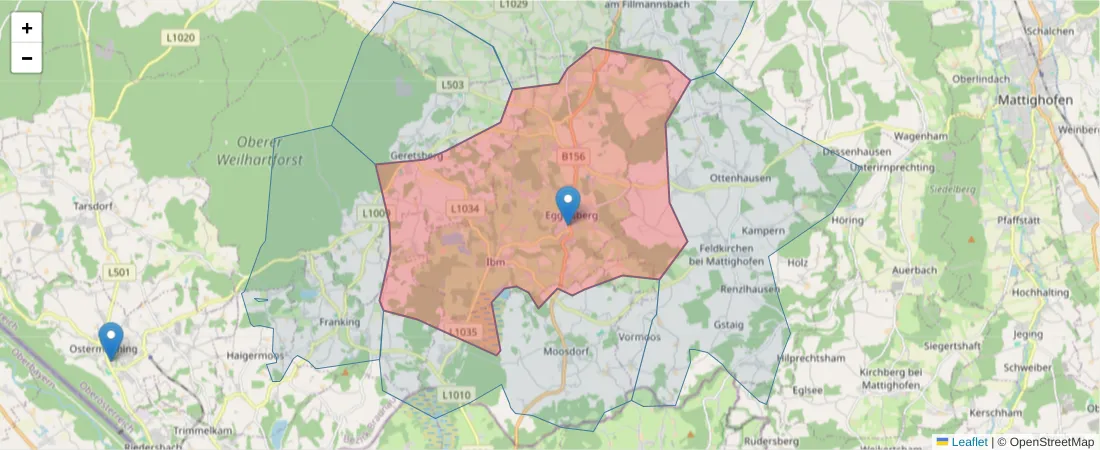 Karte des Postleitzahlen Bereichs  und der umliegenden Postleitzahlen in Deutschland