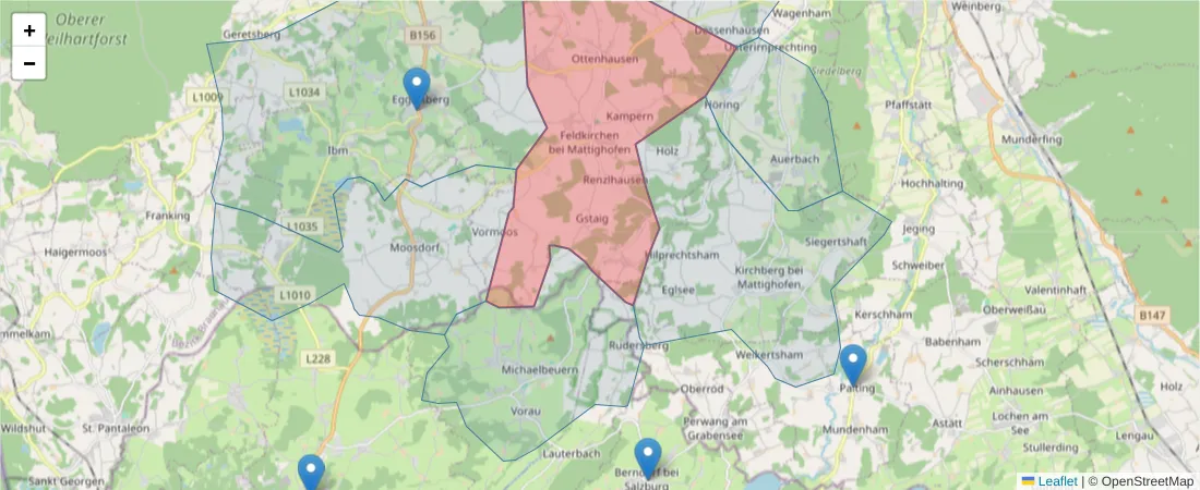 Karte des Postleitzahlen Bereichs  und der umliegenden Postleitzahlen in Deutschland