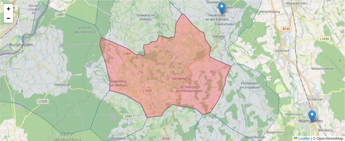 Karte des Postleitzahlen Bereichs  und der umliegenden Postleitzahlen in Deutschland