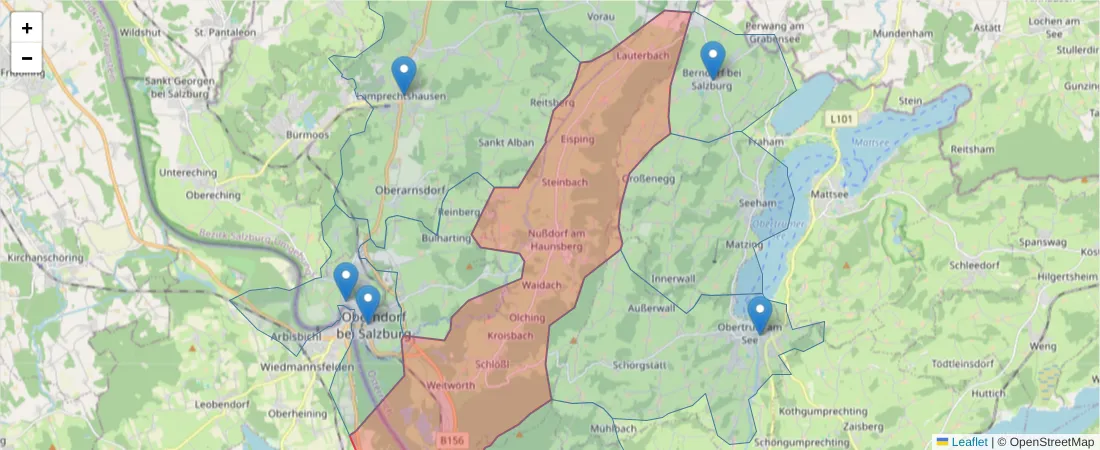Karte des Postleitzahlen Bereichs  und der umliegenden Postleitzahlen in Deutschland