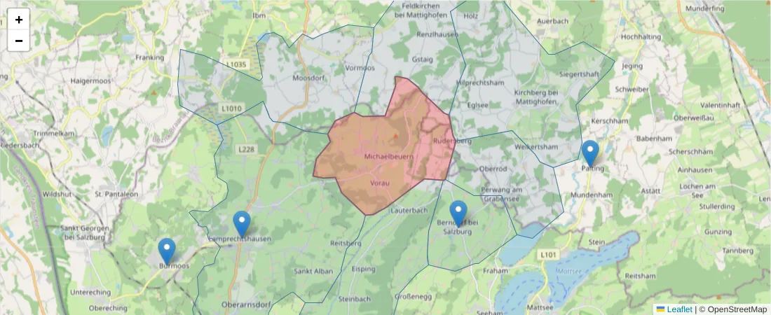 Karte des Postleitzahlen Bereichs  und der umliegenden Postleitzahlen in Deutschland