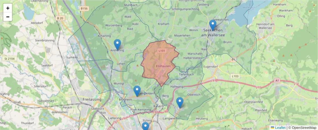 Karte des Postleitzahlen Bereichs  und der umliegenden Postleitzahlen in Deutschland