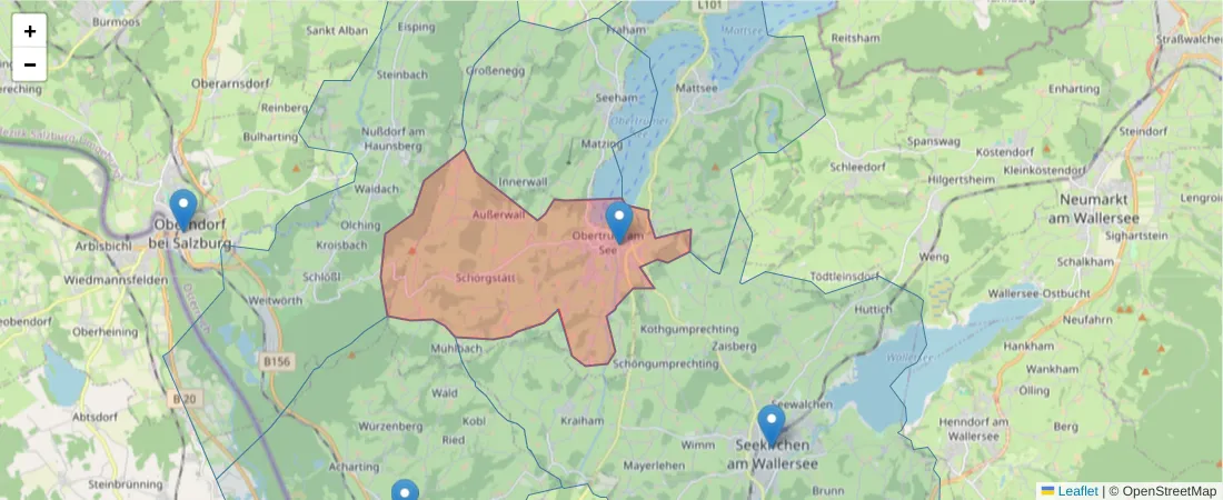 Karte des Postleitzahlen Bereichs  und der umliegenden Postleitzahlen in Deutschland
