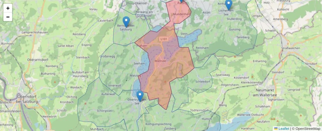 Karte des Postleitzahlen Bereichs  und der umliegenden Postleitzahlen in Deutschland
