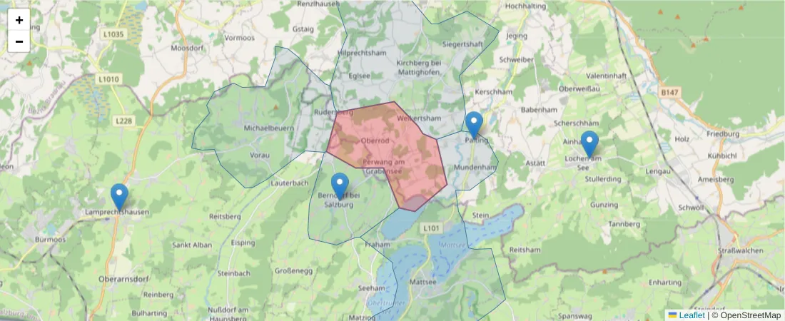 Karte des Postleitzahlen Bereichs  und der umliegenden Postleitzahlen in Deutschland