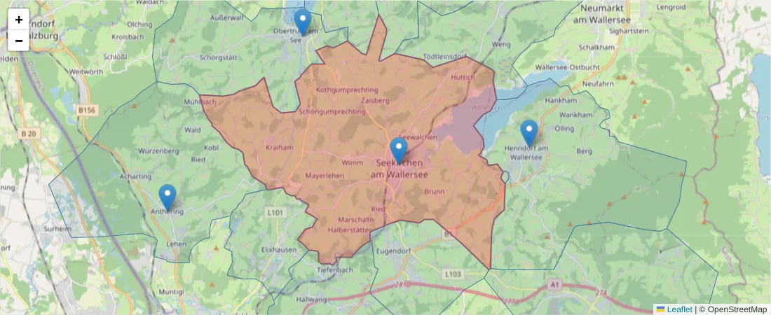 Karte des Postleitzahlen Bereichs  und der umliegenden Postleitzahlen in Deutschland