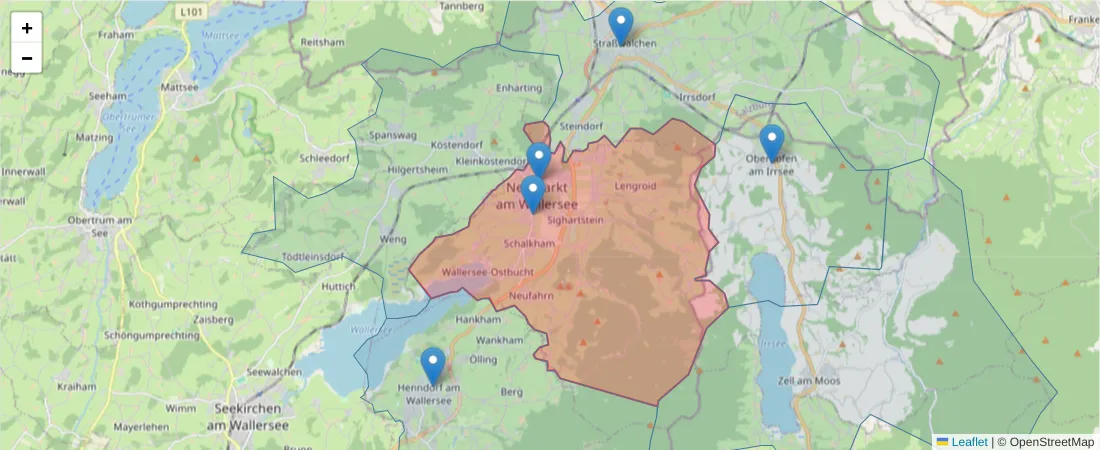 Karte des Postleitzahlen Bereichs  und der umliegenden Postleitzahlen in Deutschland