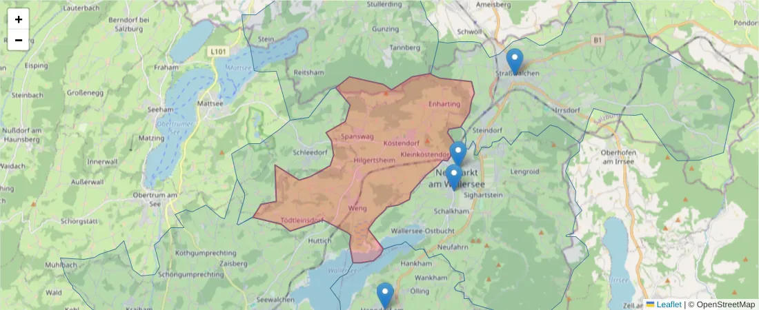 Karte des Postleitzahlen Bereichs  und der umliegenden Postleitzahlen in Deutschland