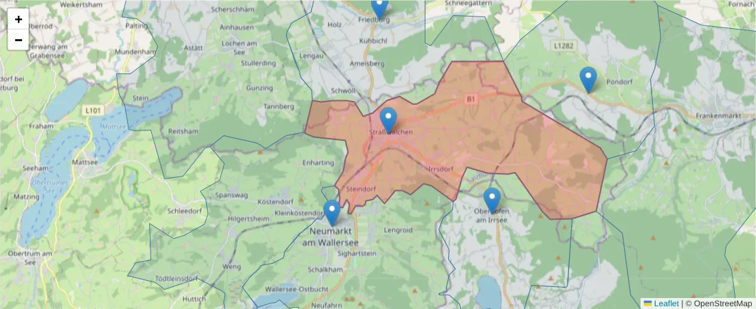Karte des Postleitzahlen Bereichs  und der umliegenden Postleitzahlen in Deutschland