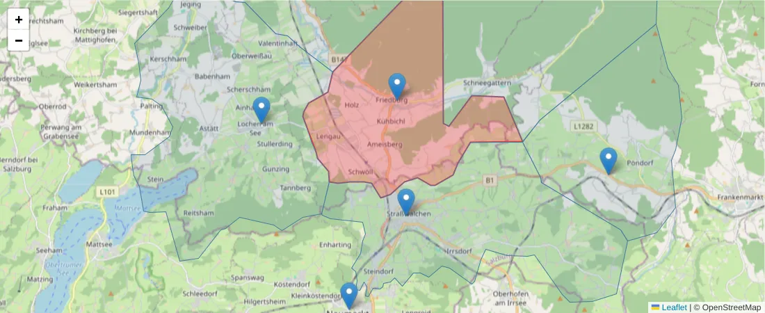 Karte des Postleitzahlen Bereichs  und der umliegenden Postleitzahlen in Deutschland