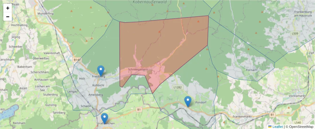Karte des Postleitzahlen Bereichs  und der umliegenden Postleitzahlen in Deutschland