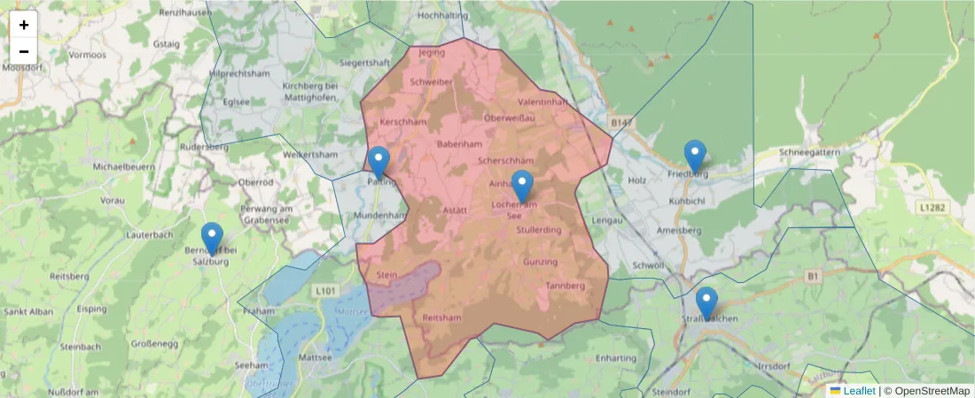 Karte des Postleitzahlen Bereichs  und der umliegenden Postleitzahlen in Deutschland