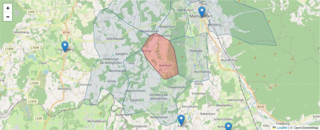 Karte des Postleitzahlen Bereichs  und der umliegenden Postleitzahlen in Deutschland