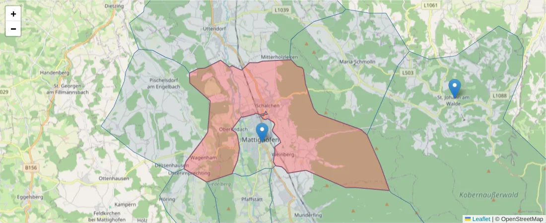 Karte des Postleitzahlen Bereichs  und der umliegenden Postleitzahlen in Deutschland