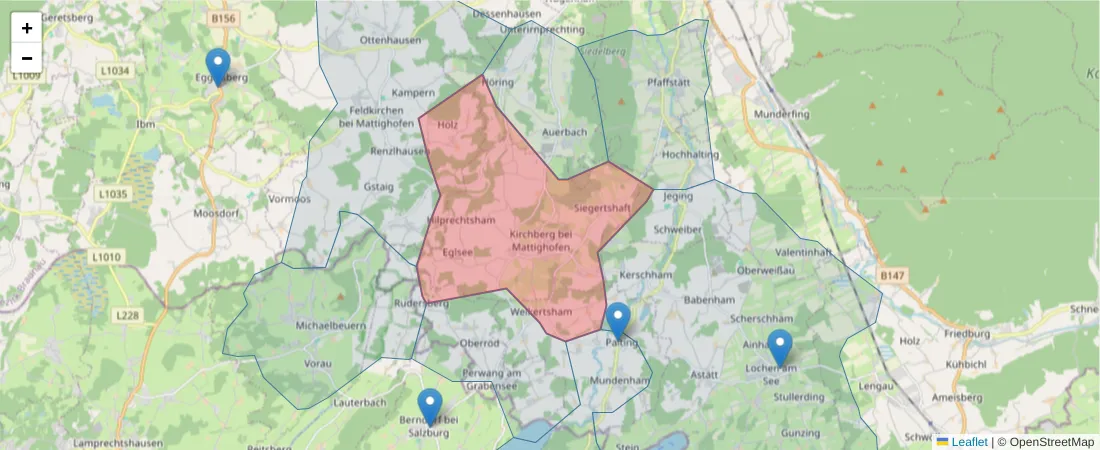 Karte des Postleitzahlen Bereichs  und der umliegenden Postleitzahlen in Deutschland