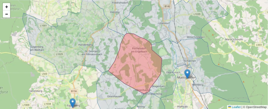 Karte des Postleitzahlen Bereichs  und der umliegenden Postleitzahlen in Deutschland