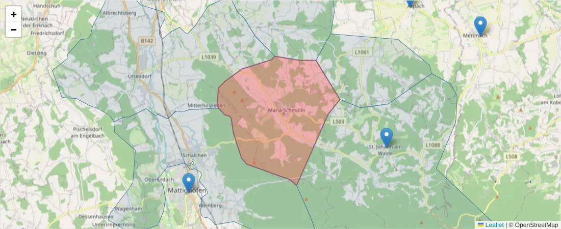 Karte des Postleitzahlen Bereichs  und der umliegenden Postleitzahlen in Deutschland