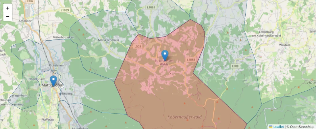 Karte des Postleitzahlen Bereichs  und der umliegenden Postleitzahlen in Deutschland