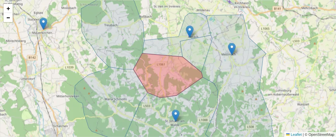 Karte des Postleitzahlen Bereichs  und der umliegenden Postleitzahlen in Deutschland