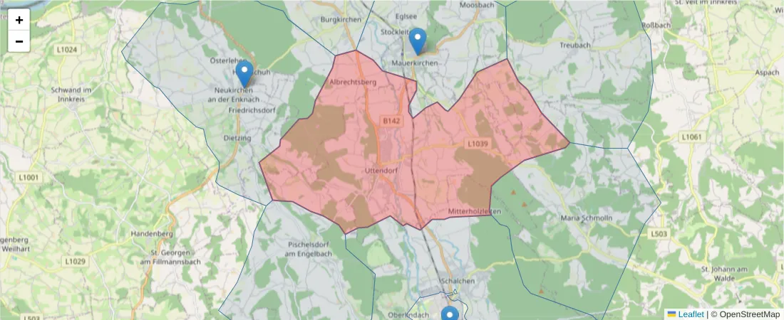 Karte des Postleitzahlen Bereichs  und der umliegenden Postleitzahlen in Deutschland