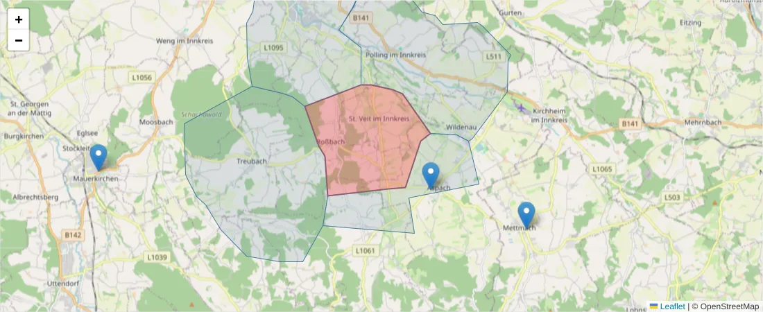 Karte des Postleitzahlen Bereichs  und der umliegenden Postleitzahlen in Deutschland