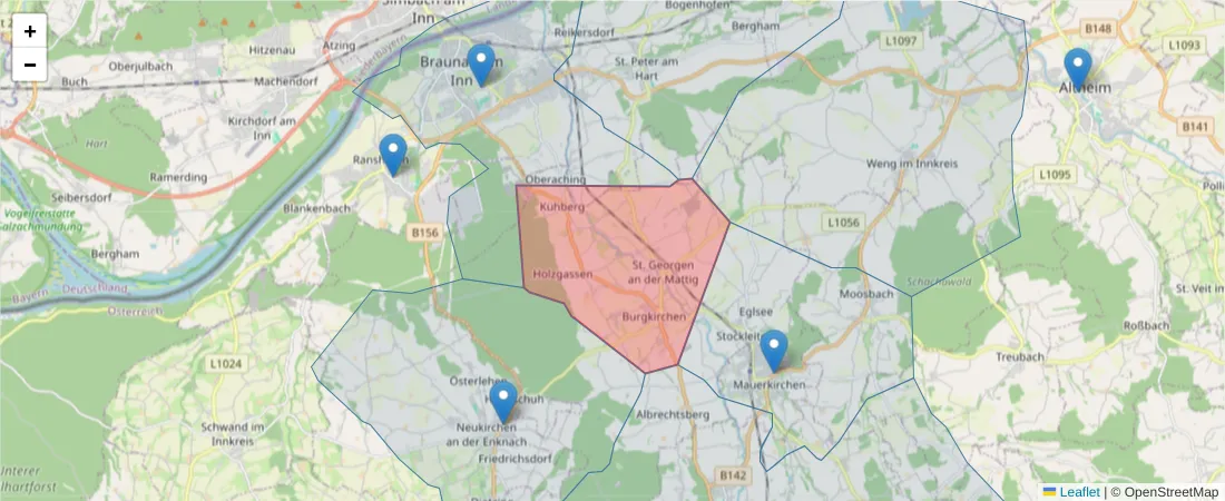 Karte des Postleitzahlen Bereichs  und der umliegenden Postleitzahlen in Deutschland