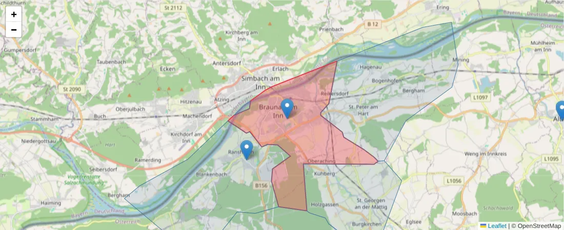 Karte des Postleitzahlen Bereichs  und der umliegenden Postleitzahlen in Deutschland