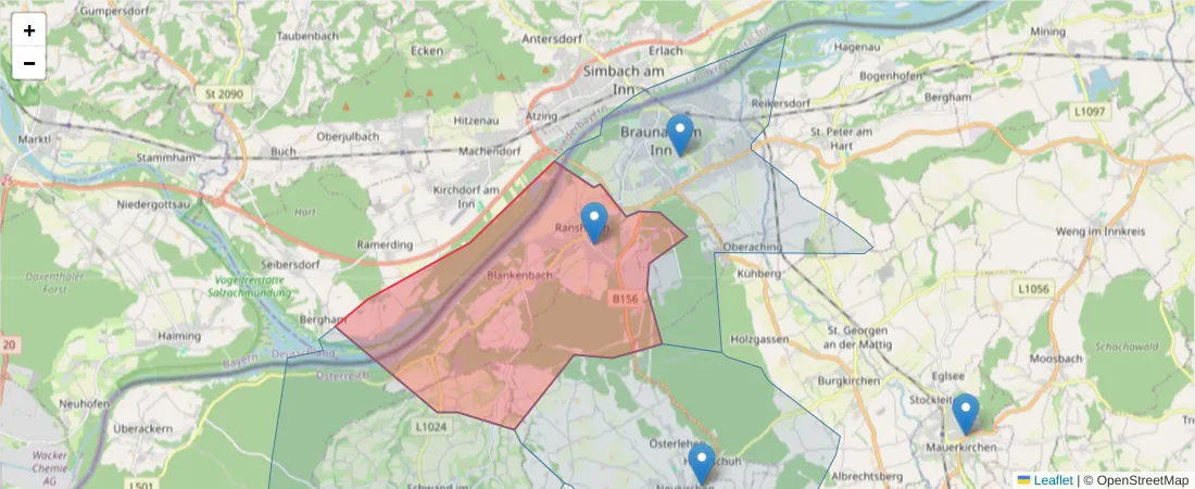 Karte des Postleitzahlen Bereichs  und der umliegenden Postleitzahlen in Deutschland