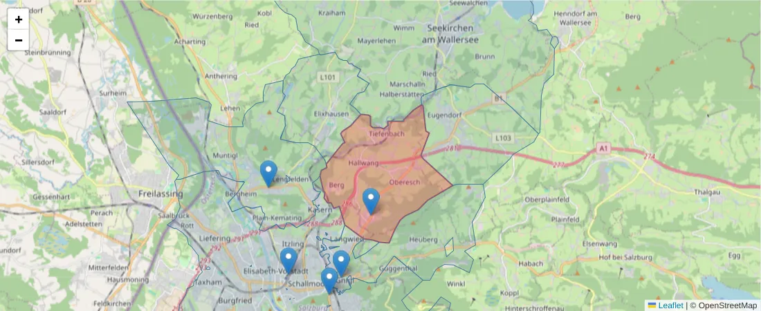 Karte des Postleitzahlen Bereichs  und der umliegenden Postleitzahlen in Deutschland