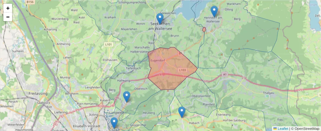 Karte des Postleitzahlen Bereichs  und der umliegenden Postleitzahlen in Deutschland