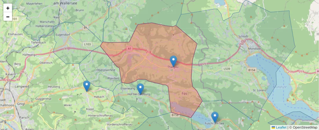 Karte des Postleitzahlen Bereichs  und der umliegenden Postleitzahlen in Deutschland