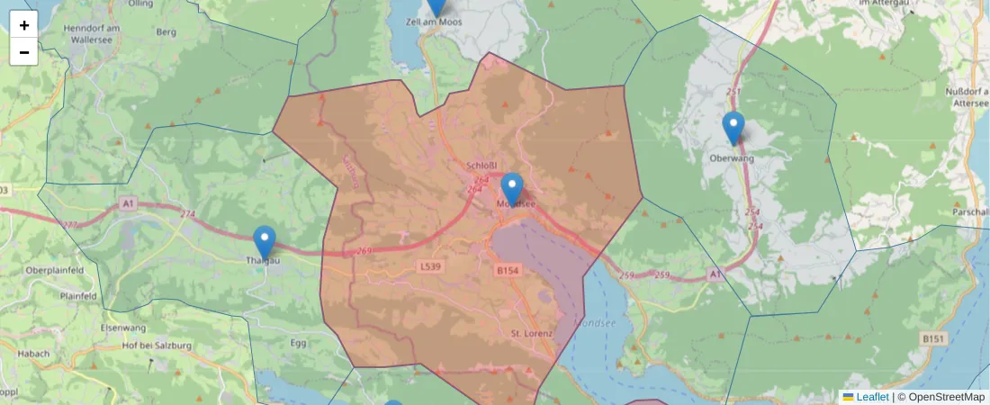 Karte des Postleitzahlen Bereichs  und der umliegenden Postleitzahlen in Deutschland