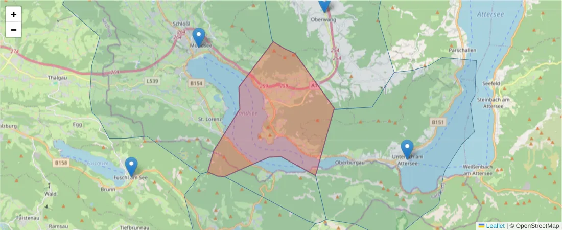 Karte des Postleitzahlen Bereichs  und der umliegenden Postleitzahlen in Deutschland