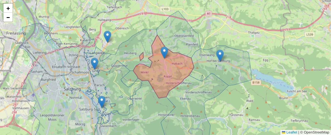 Karte des Postleitzahlen Bereichs  und der umliegenden Postleitzahlen in Deutschland
