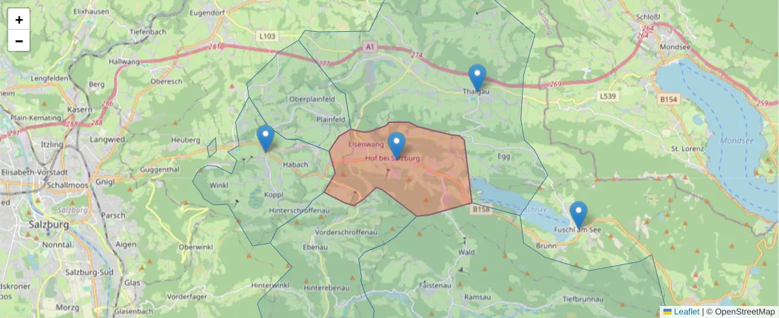Karte des Postleitzahlen Bereichs  und der umliegenden Postleitzahlen in Deutschland