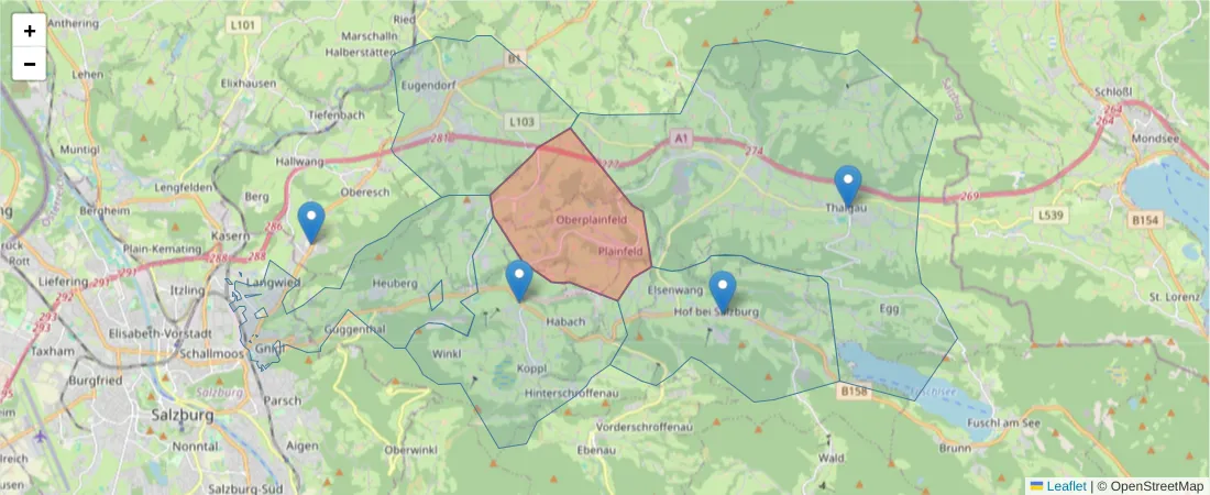 Karte des Postleitzahlen Bereichs  und der umliegenden Postleitzahlen in Deutschland
