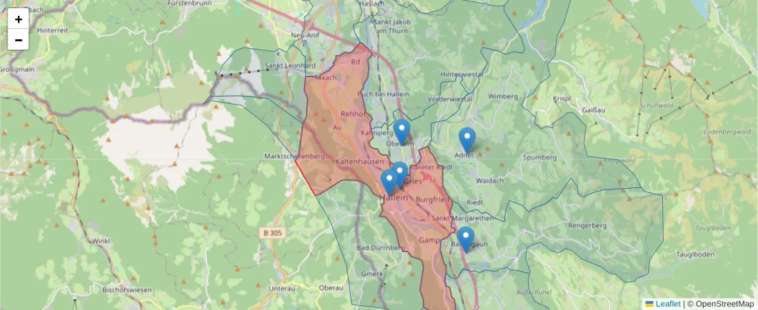 Karte des Postleitzahlen Bereichs  und der umliegenden Postleitzahlen in Deutschland