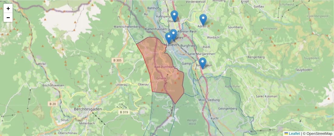 Karte des Postleitzahlen Bereichs  und der umliegenden Postleitzahlen in Deutschland