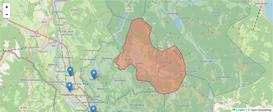 Karte des Postleitzahlen Bereichs  und der umliegenden Postleitzahlen in Deutschland