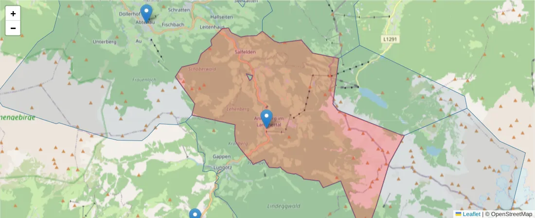 Karte des Postleitzahlen Bereichs  und der umliegenden Postleitzahlen in Deutschland