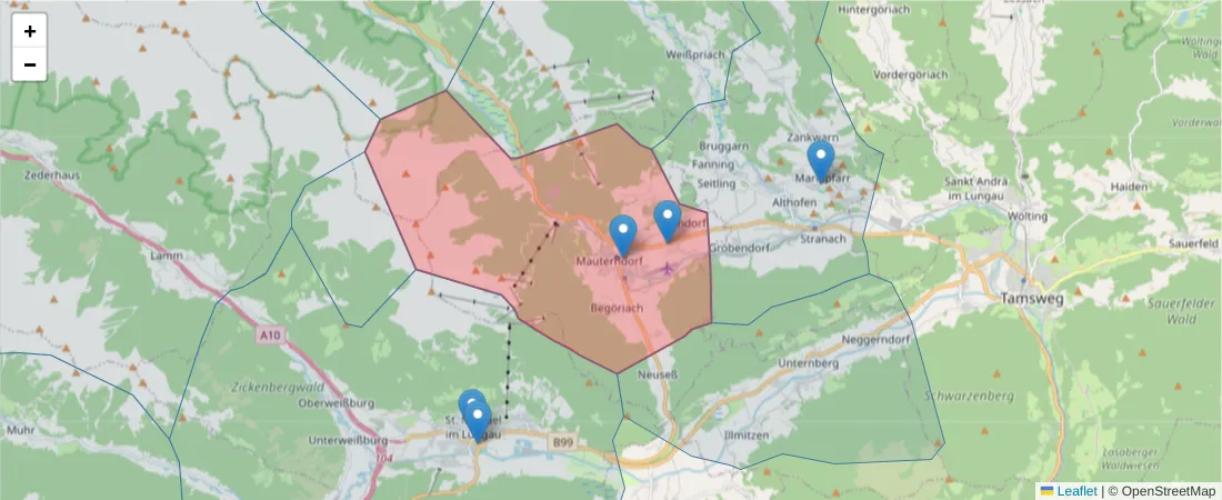 Karte des Postleitzahlen Bereichs  und der umliegenden Postleitzahlen in Deutschland