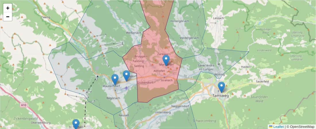 Karte des Postleitzahlen Bereichs  und der umliegenden Postleitzahlen in Deutschland
