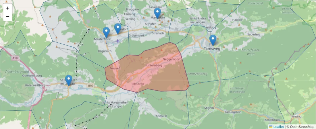Karte des Postleitzahlen Bereichs  und der umliegenden Postleitzahlen in Deutschland