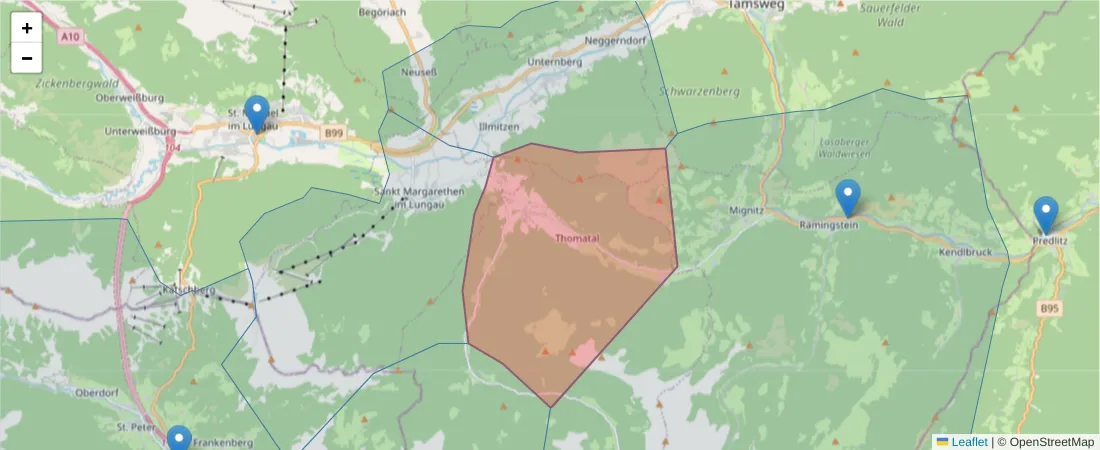 Karte des Postleitzahlen Bereichs  und der umliegenden Postleitzahlen in Deutschland