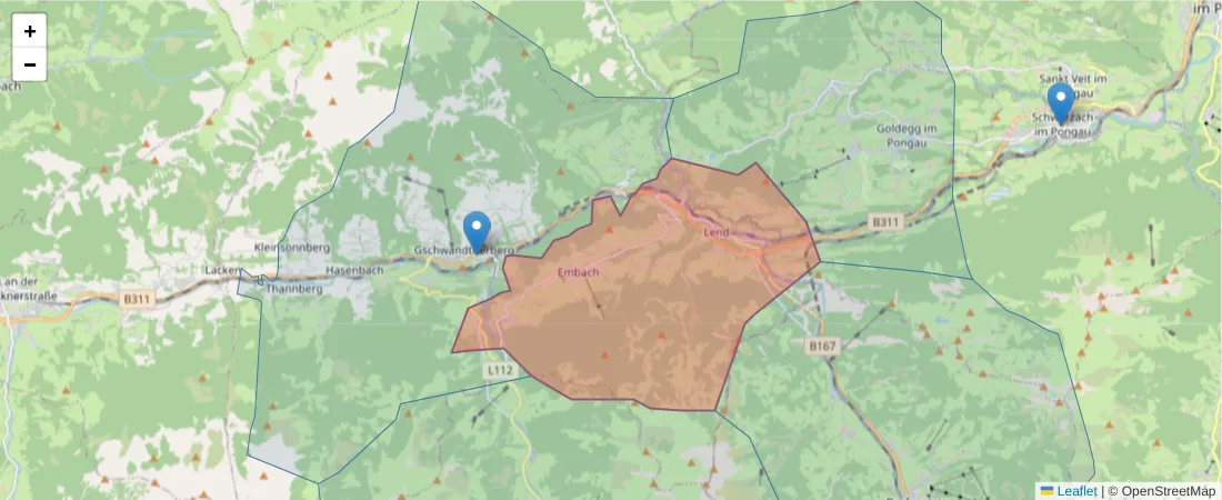 Karte des Postleitzahlen Bereichs  und der umliegenden Postleitzahlen in Deutschland
