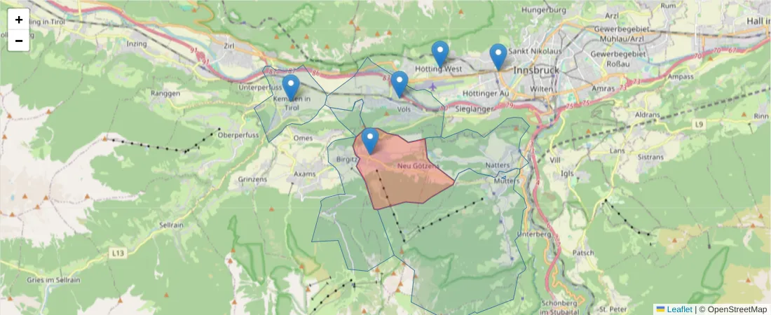 Karte des Postleitzahlen Bereichs  und der umliegenden Postleitzahlen in Deutschland