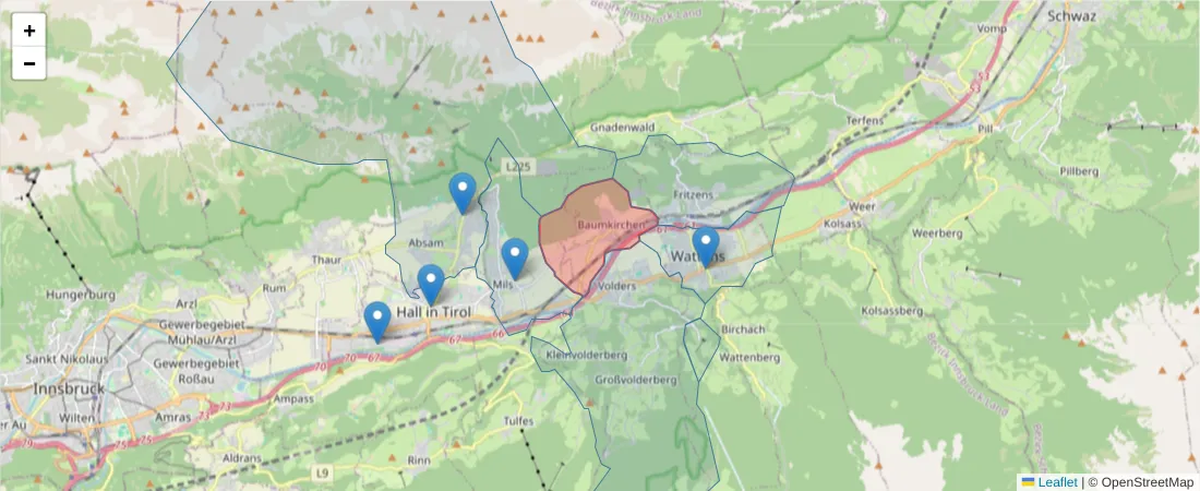 Karte des Postleitzahlen Bereichs  und der umliegenden Postleitzahlen in Deutschland