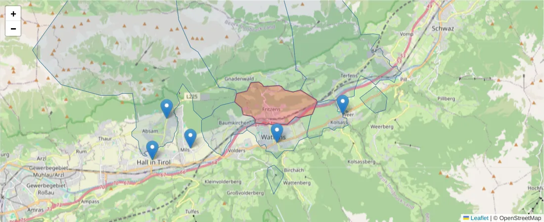 Karte des Postleitzahlen Bereichs  und der umliegenden Postleitzahlen in Deutschland