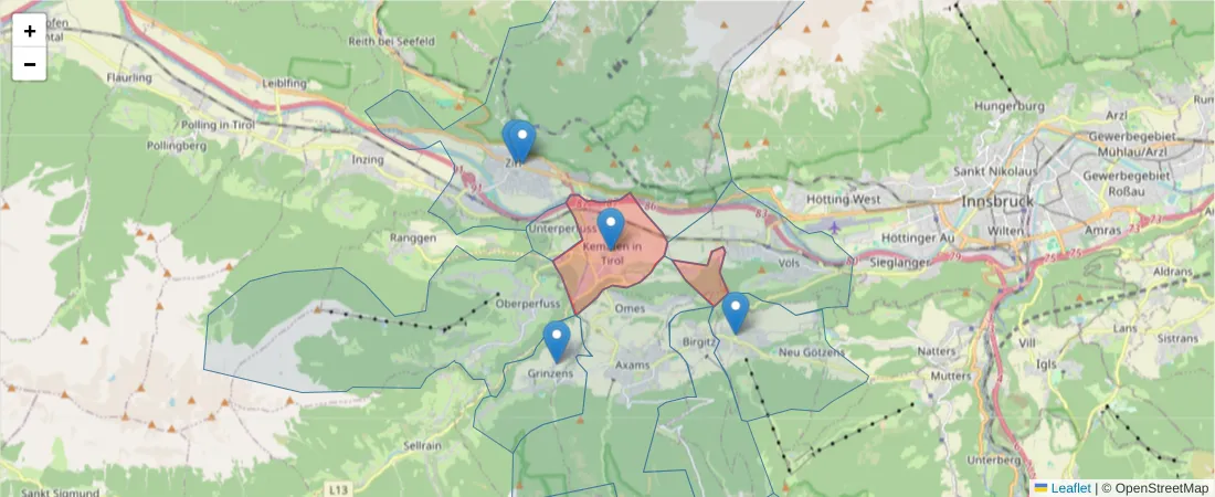 Karte des Postleitzahlen Bereichs  und der umliegenden Postleitzahlen in Deutschland